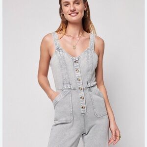 Faherty Women's Light Gray Denim Overalls